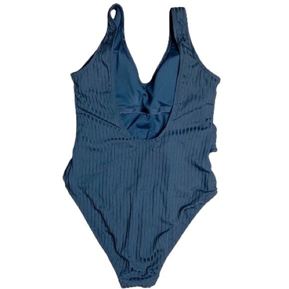 Black Ribbed One Piece Swimsuit Large - Picture 2 of 6